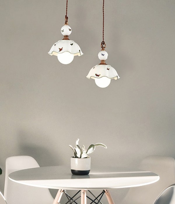 버터린 화이트 공 도자기 1등, 2등, 3등 펜던트전등 식탁등